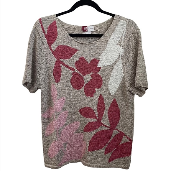 JM Collection Women’s Straw Fern Floral Design Short Sleeve Top -L - Picture 1 of 7